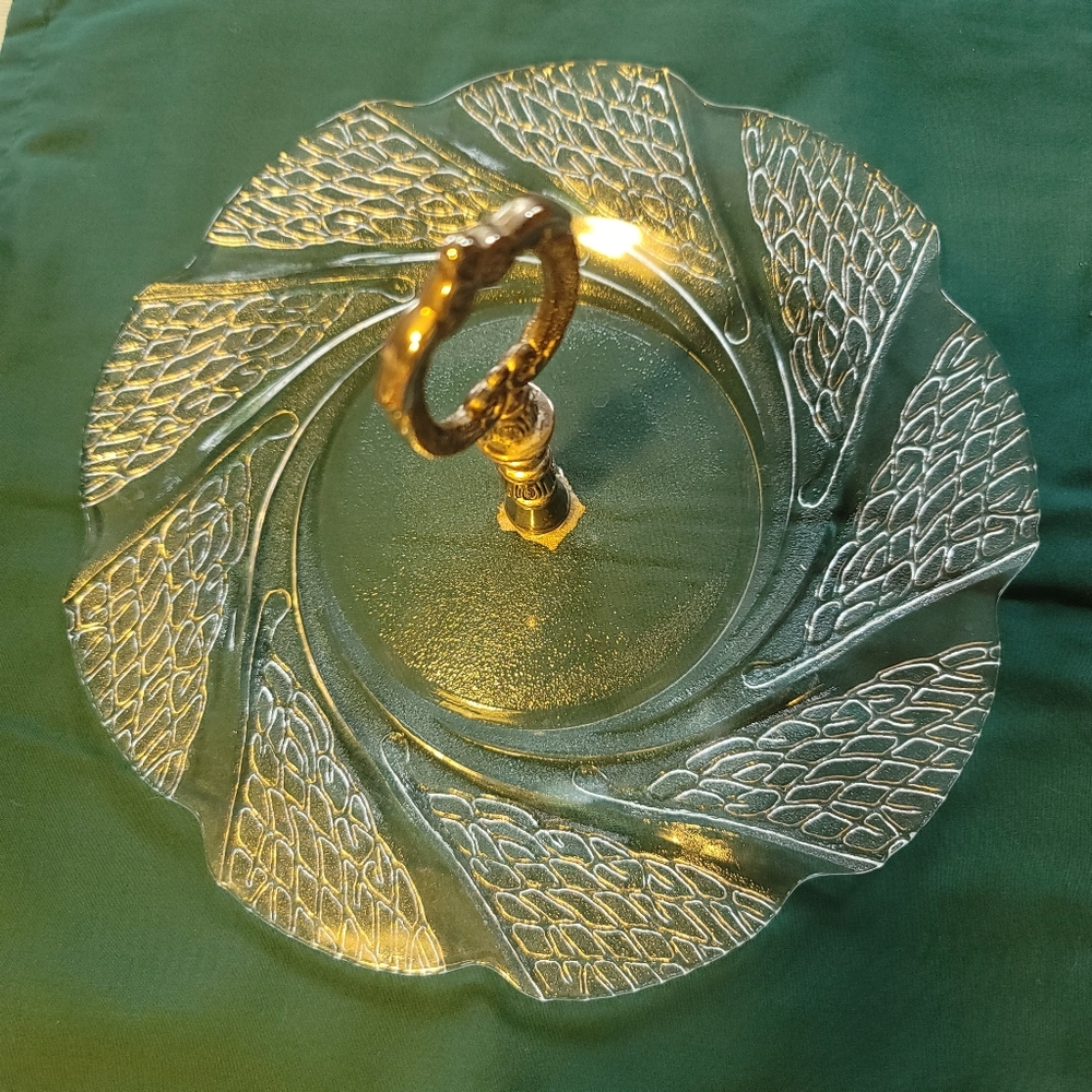 VTG Glass Tidbit Platter With Handle